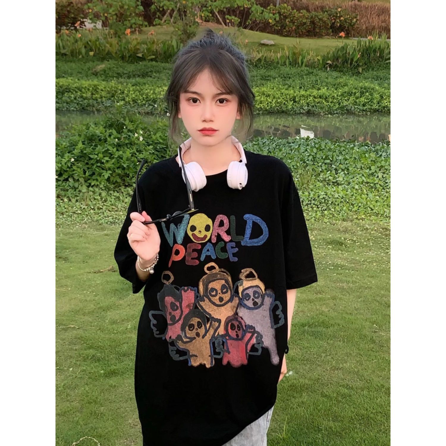 短袖情侶款t恤男女夏國潮寬鬆美式復古上衣慵懶風百搭