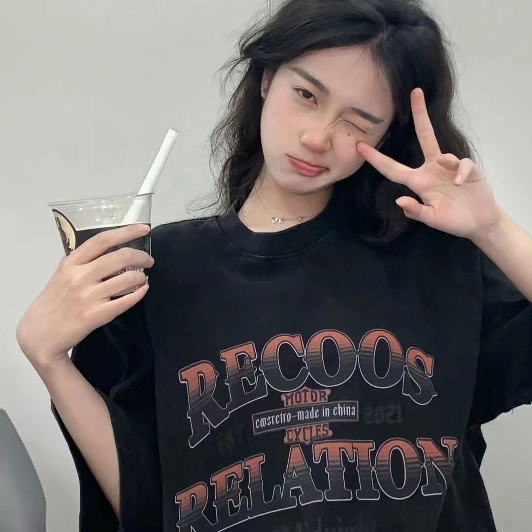 American retro short-sleeved t-shirt female student ins trend 2023 summer new loose and thin top