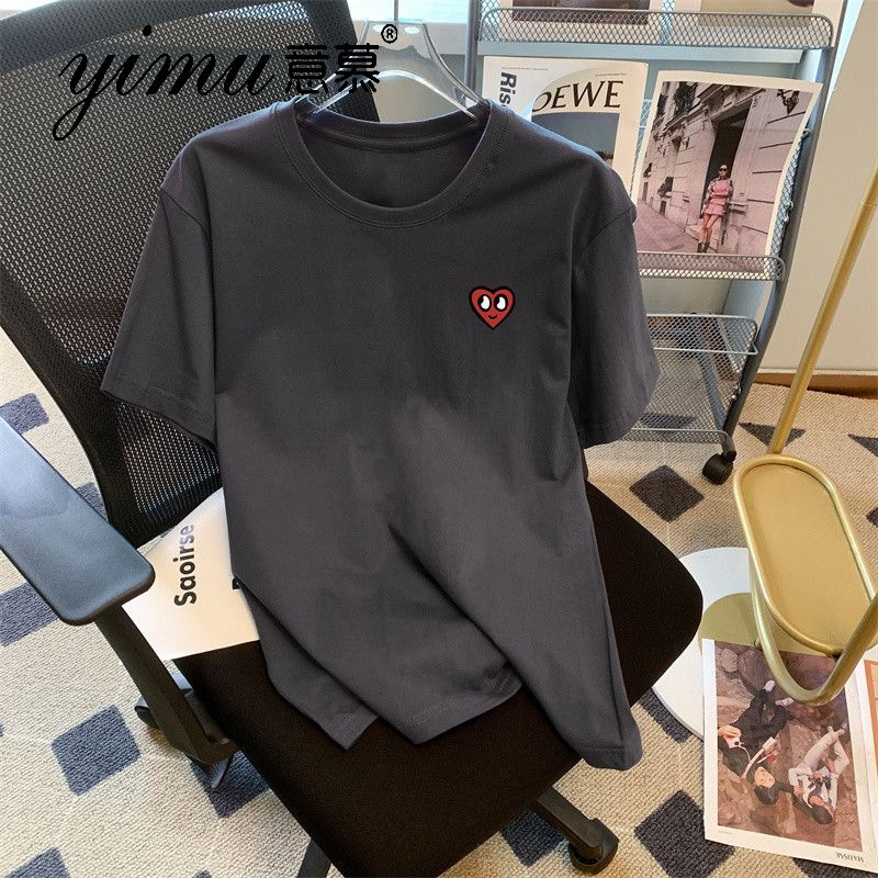 Love print short-sleeved T-shirt women's loose white top 2023 summer new student half-sleeve trend
