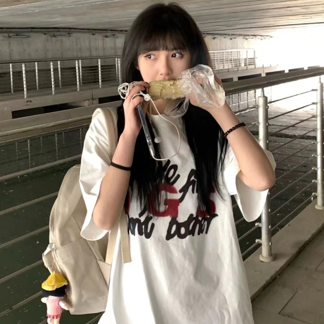Sleeve t-shirt female 2023 summer Korean version loose oversize high street Hong Kong style ins tide clothes