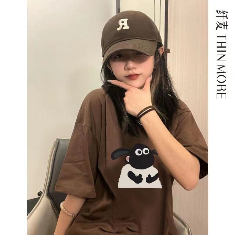 American retro short-sleeved t-shirt female oversize national tide brand summer loose ins lazy wind top