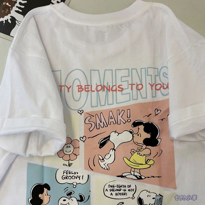 Short-sleeved t-shirt men and women simple cartoon retro loose all-match ins trend couple outfit summer tops