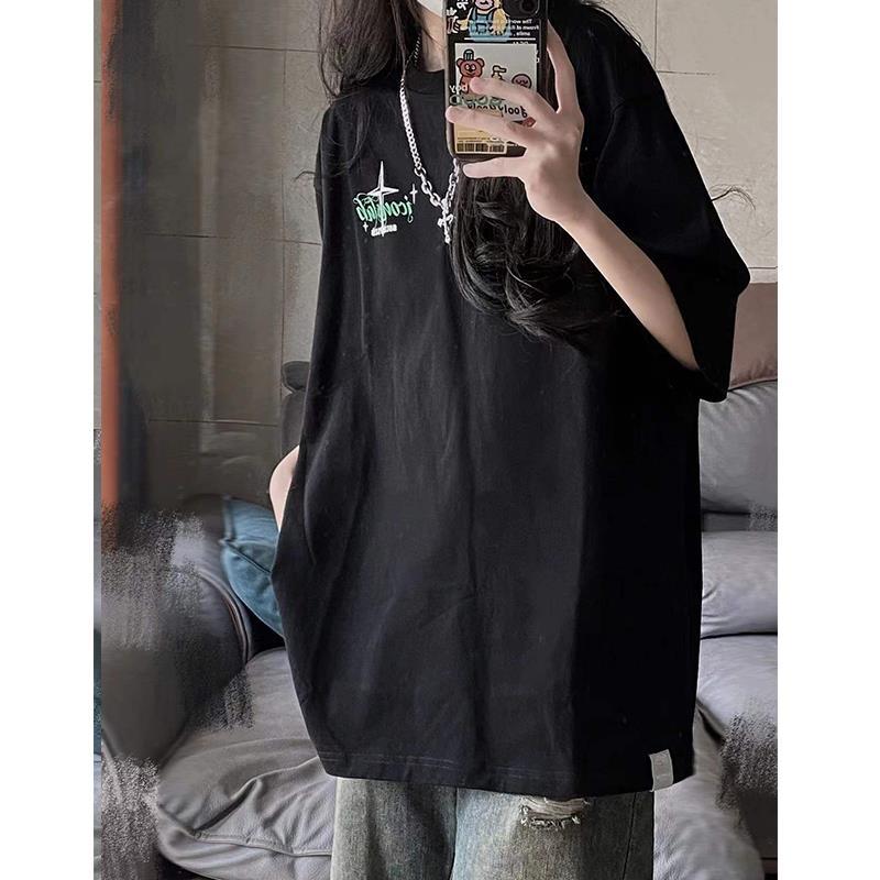 Fried street hiphop hip hop short-sleeved tops ins tide brand neutral style loose mid-length T-shirt women's summer