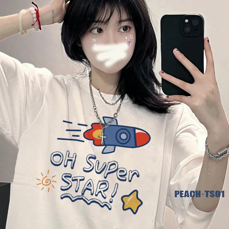 Summer new casual short-sleeved female students Korean version loose cartoon print T-shirt all-match tops