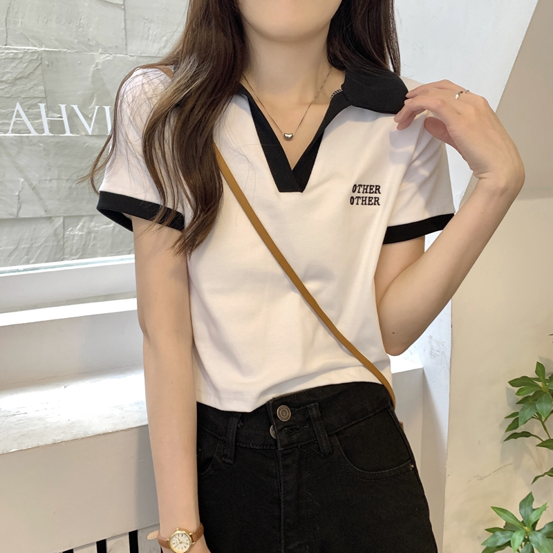 6535棉 新款短袖t恤女POLO領刺繡