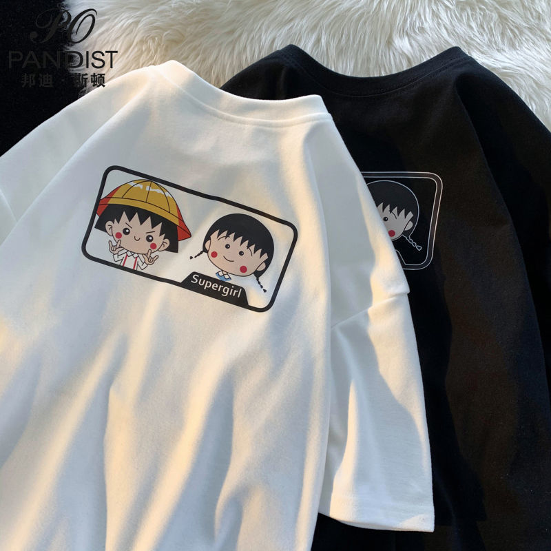 Cartoon cherry small balls fun short-sleeved T-shirt men and women summer half-sleeved loose lazy wind top