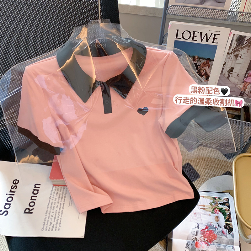 6535棉 新款短袖t恤女刺繡POLO領