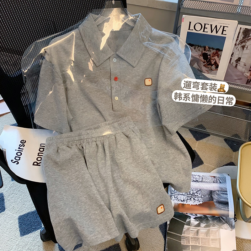 6535棉魚鱗布 新款休閒運動套裝女短袖兩件套