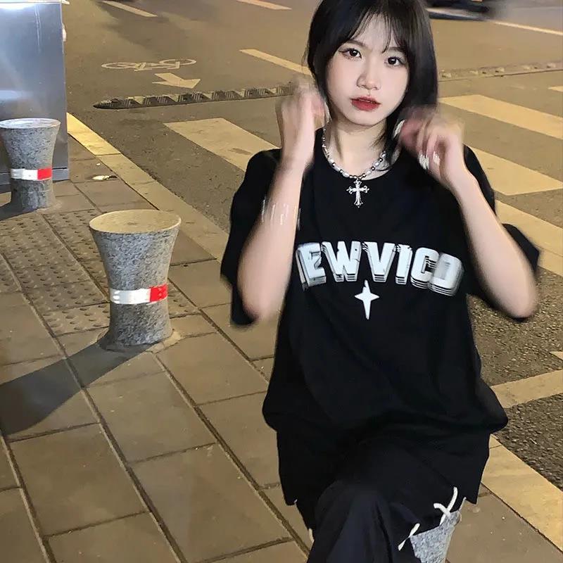 Summer French short-sleeved t-shirt ins new Korean version of student print all-match casual sexy top tide