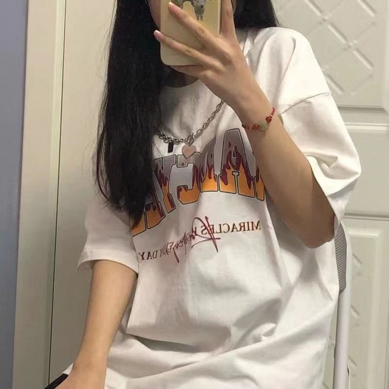 Short-sleeved t-shirt women's summer loose fashion label design sense minority oversize college half-sleeved top