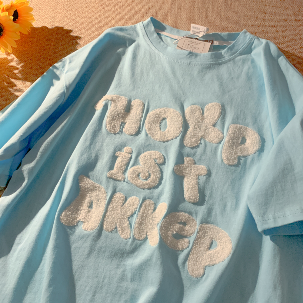 6535 cotton summer loose round neck top new short-sleeved t-shirt female towel embroidery