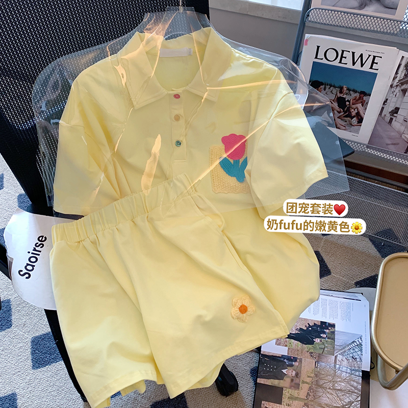 6535棉魚鱗布 新款休閒運動套裝女短袖兩件套