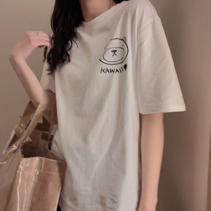 Short-sleeved T-shirt female spring and summer Korean version simple bear loose all-match student ins cute age-reducing top trend