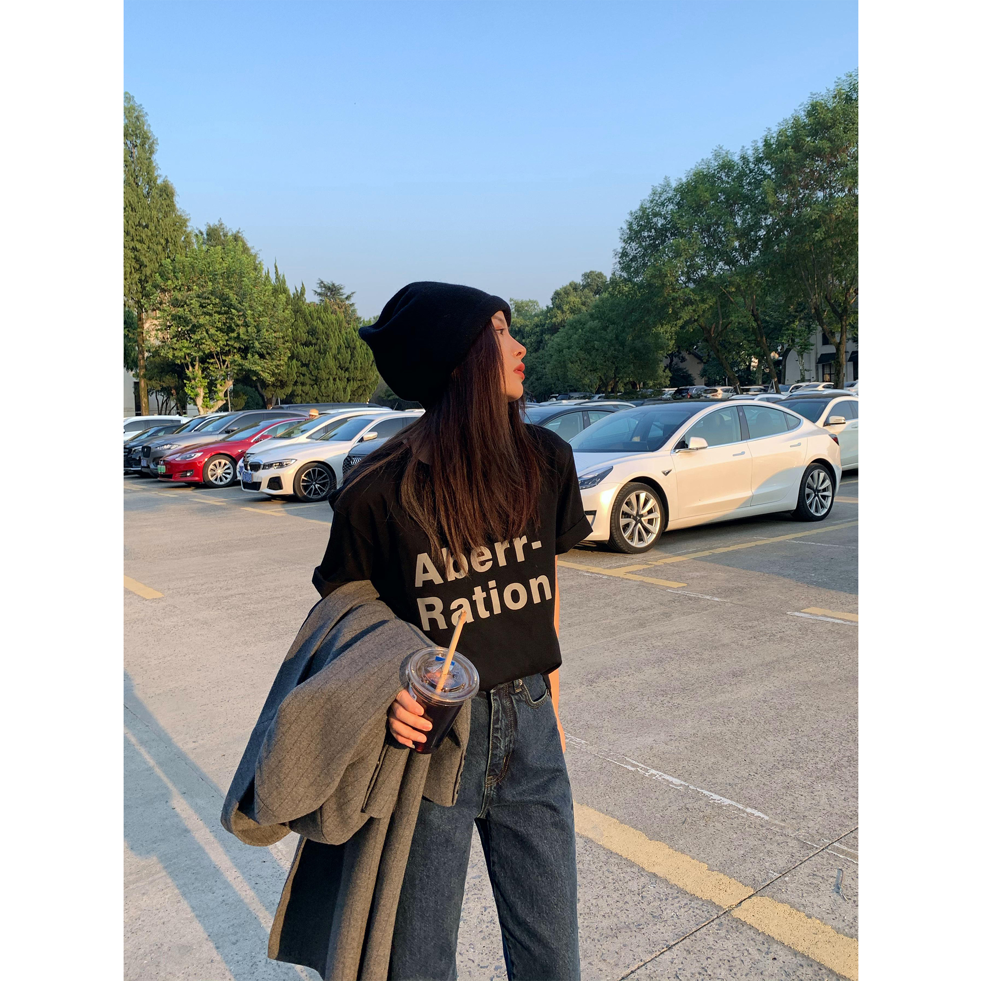 Short-sleeved t-shirt women's summer loose chic Hong Kong style half-sleeved oversize top clothes