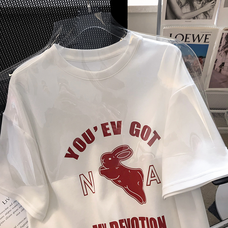 短袖t恤女夏寬鬆chic港味半袖oversize上衣服