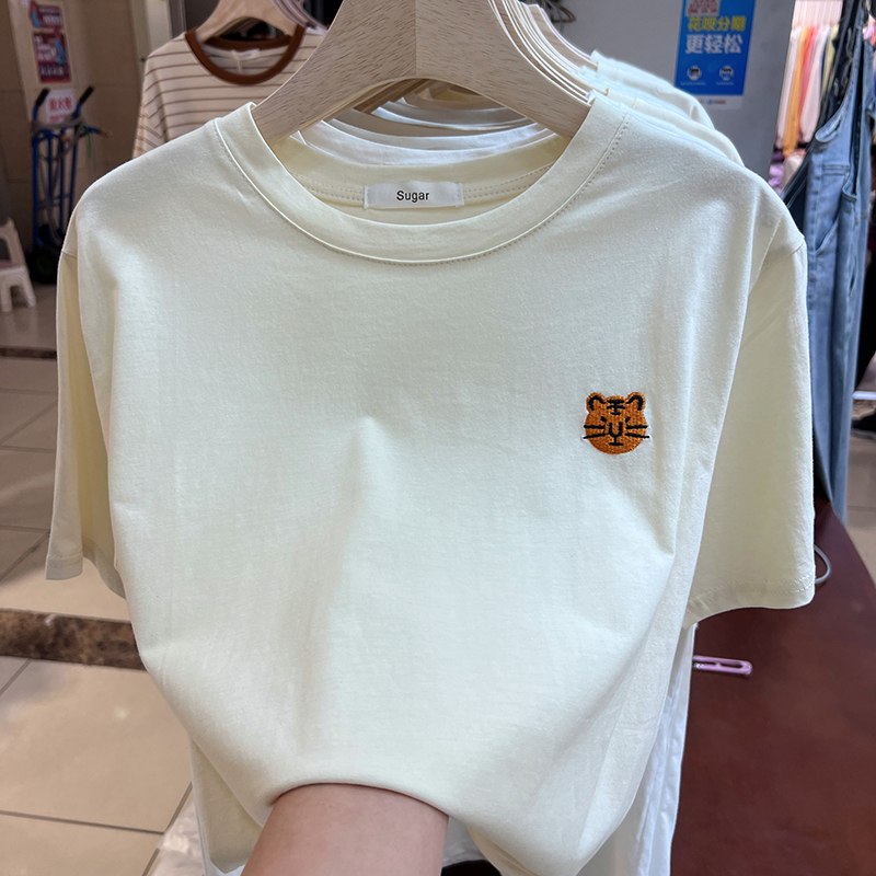Official picture Douyin quality pure cotton slub cotton short-sleeved t-shirt women's summer 2023 trendy round neck new top plus size women's clothing