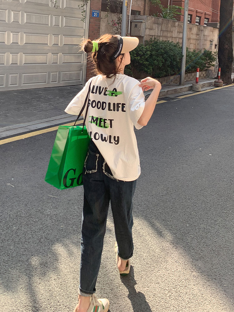 Short-sleeved t-shirt women's summer loose chic Hong Kong style half-sleeved oversize top clothes