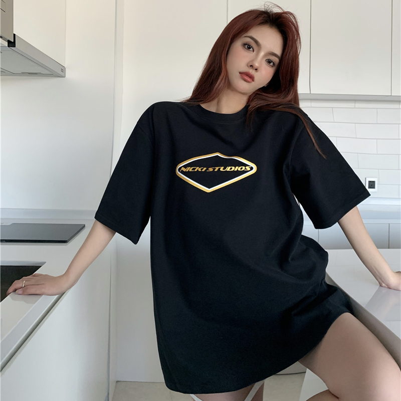 Short-sleeved t-shirt women's summer loose chic Hong Kong style half-sleeved oversize top clothes
