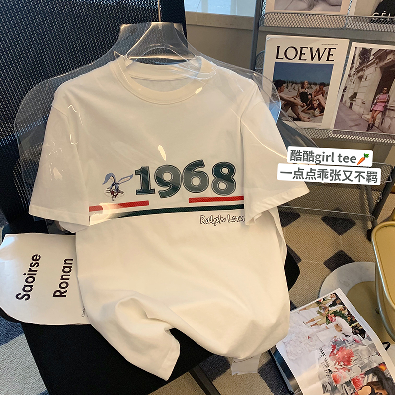 短袖t恤女夏寬鬆chic港味半袖oversize上衣服