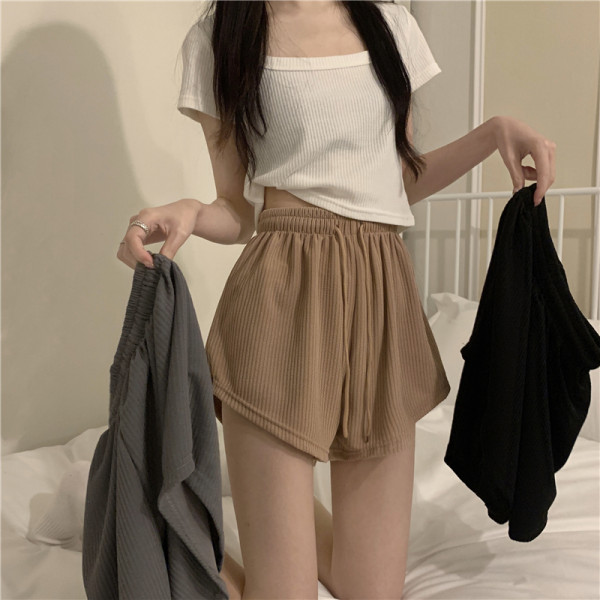 9047# Shipped Ribbed Sports Shorts Women's Summer Fitness Pants New High Waist Slim A-line Casual Pants