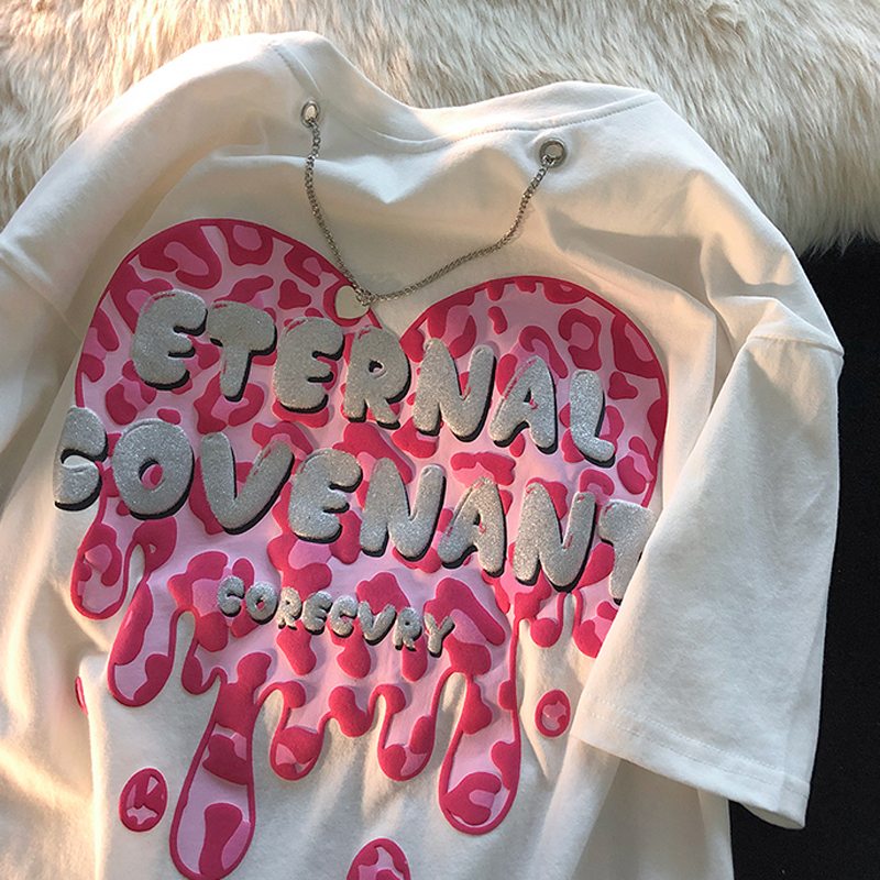 6535 cotton summer loose round neck top new short-sleeved t-shirt female foam printing