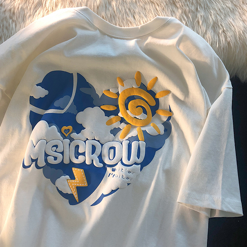 6535 cotton summer loose round neck top new short-sleeved t-shirt female foam printing