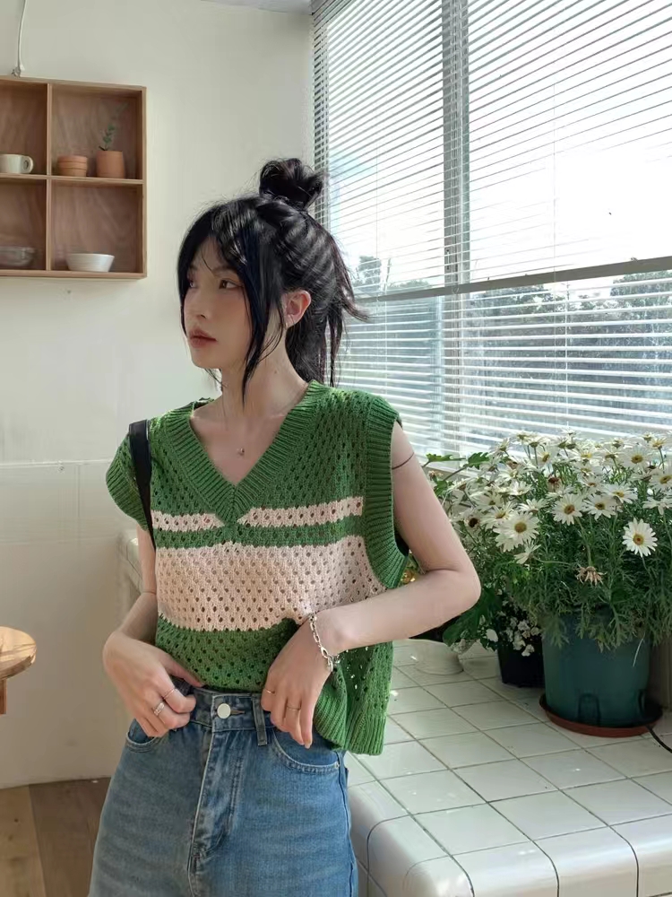 Korean style hollow knitted vest women's outerwear sleeveless vest waistcoat top
