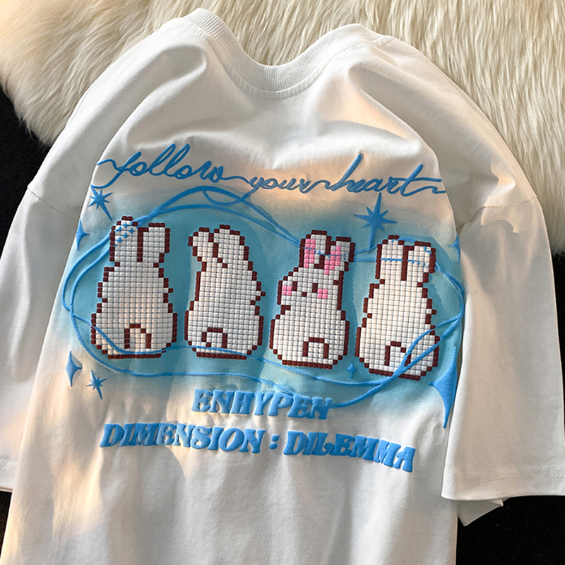 6535 cotton back bag summer loose round neck top new short-sleeved t-shirt female foam printing