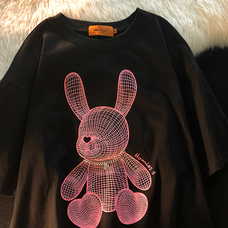 6535 cotton summer loose round neck top new short-sleeved t-shirt female printing