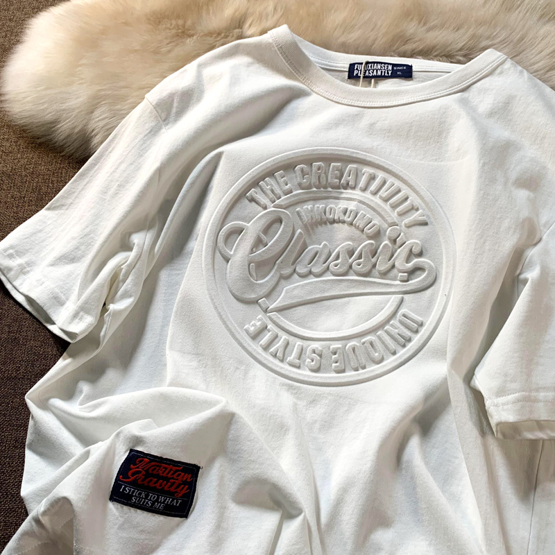 6535 cotton summer loose round neck top new short-sleeved t-shirt female bump printing