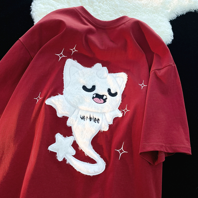 210g pure cotton back bag combed tight new short-sleeved t-shirt female flocking Tmall Douyin quality