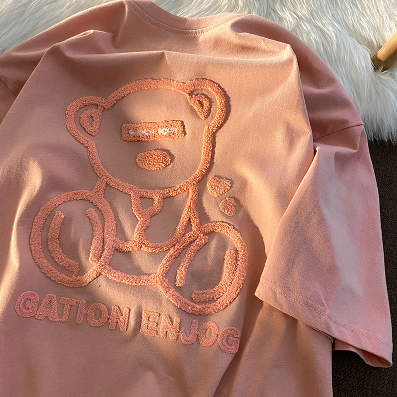 6535 cotton summer loose round neck top new short-sleeved t-shirt female towel embroidery
