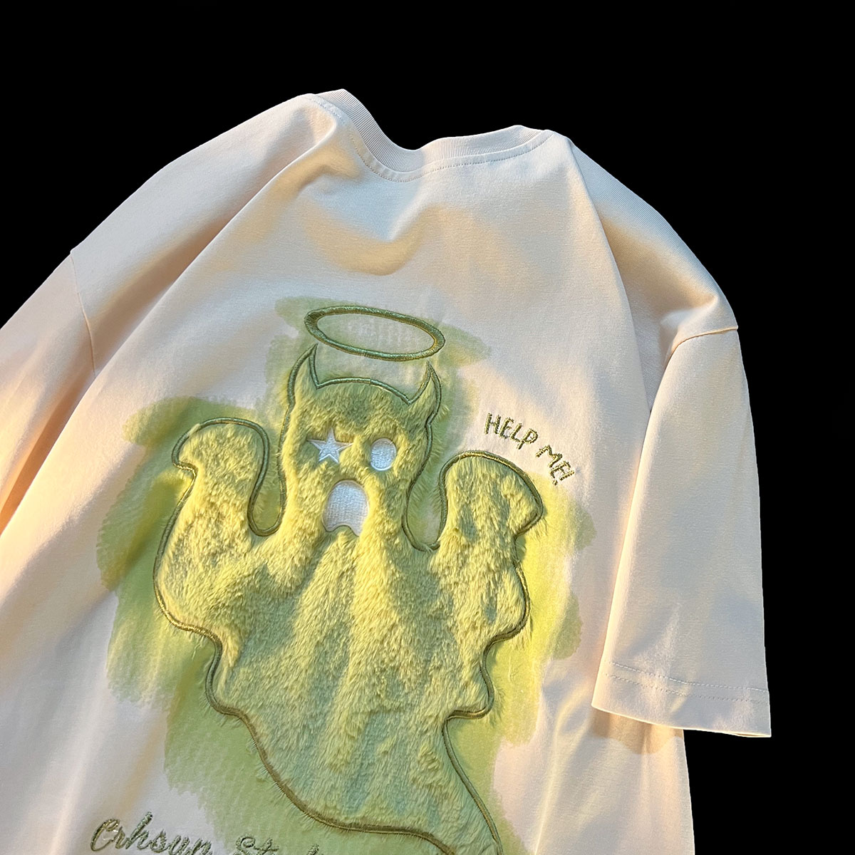 6535 cotton back bag summer loose round neck top new short-sleeved t-shirt female print + flocking