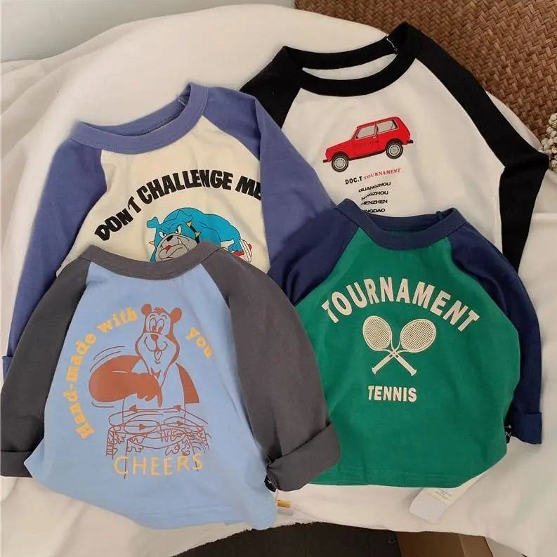 Cotton children's long-sleeved all-match T-shirt spring and autumn clothing Korean small and medium-sized children's cartoon anime raglan comfortable bottoming shirt tide