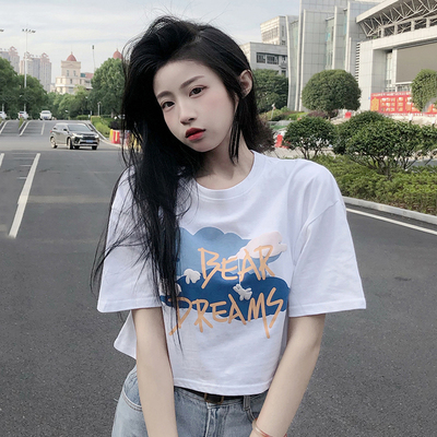 Short bear T-shirt ins tide super hot summer new design sense niche print short-sleeved top clothes women's clothing