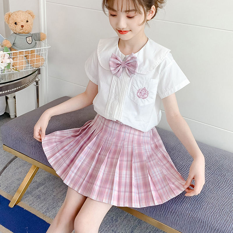 Original quality girls JK uniform skirt set short sleeved summer skirt school uniform college style shirt girls pleated skirt