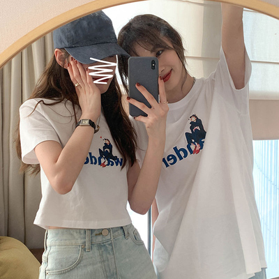 情侶短袖t恤女新款閨蜜裝寬鬆打底衫夏季設計感小眾短款上衣