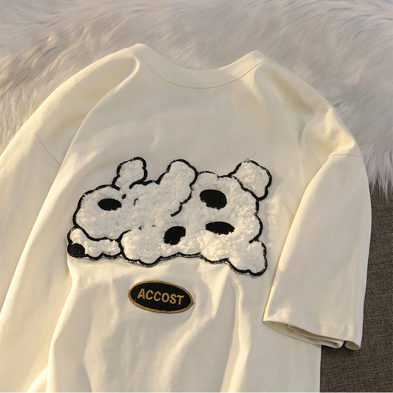210g pure cotton back bag combed tight new short-sleeved t-shirt female towel embroidery Tmall Douyin quality