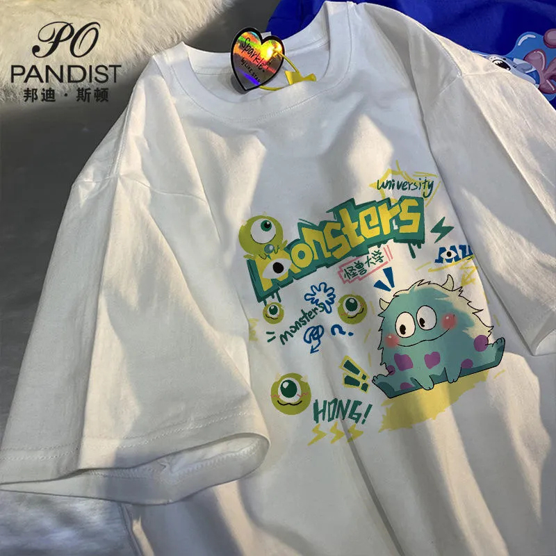 Official picture*180g double-milled milk silk summer t-shirt short-sleeved student lazy printed mid-length T-shirt for women
