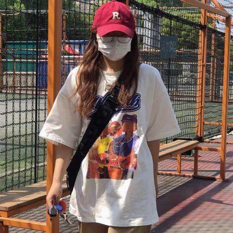 American retro short-sleeved t-shirt female oversize design sense niche summer loose top ins tide