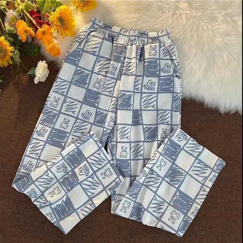 Official picture real price Harajuku bf wind bear full print wide leg pants female Korean version loose all-match