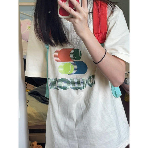 The new Korean version of the round neck short-sleeved all-match foreign style letter print pullover T-shirt top