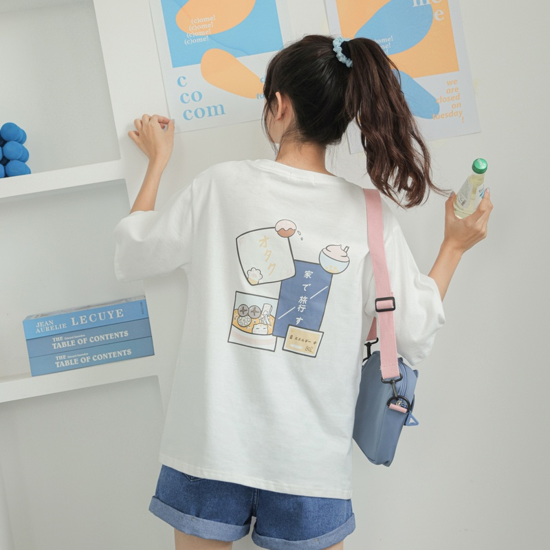 Official picture*180g double-milled milk silk summer t-shirt short-sleeved student lazy printed mid-length T-shirt for women