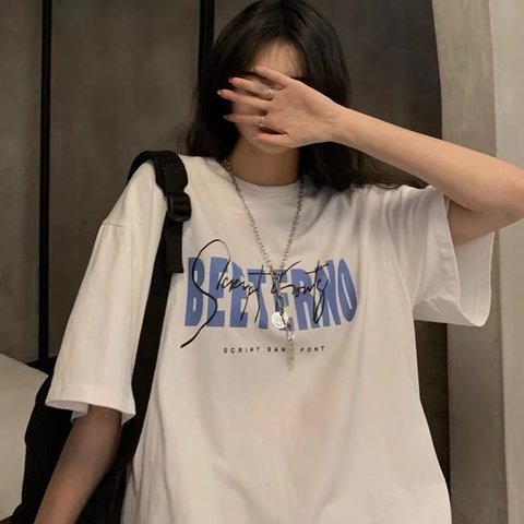 Printed short-sleeved T-shirt summer new simple Korean version loose and thin round neck half-sleeved bottoming shirt top