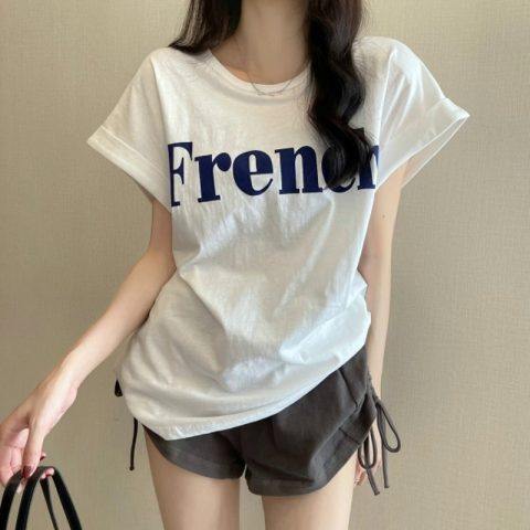 The new net red ins is super hot, thin, dropped shoulders, sweet and cool, short-sleeved t-shirt, short loose women's summer thin top