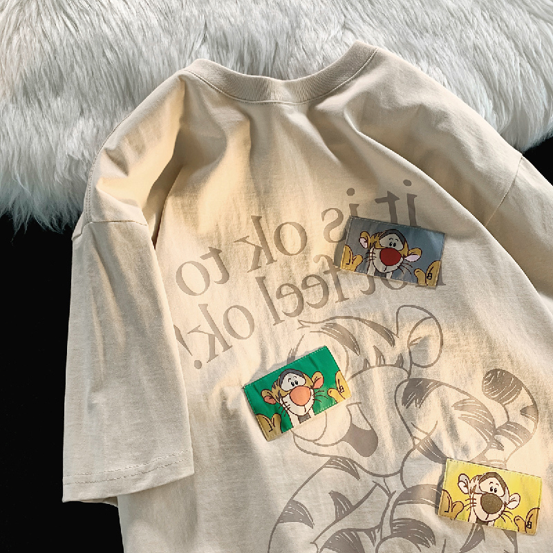 Official picture*180g double-milled milk silk summer t-shirt short-sleeved student lazy printed mid-length T-shirt for women
