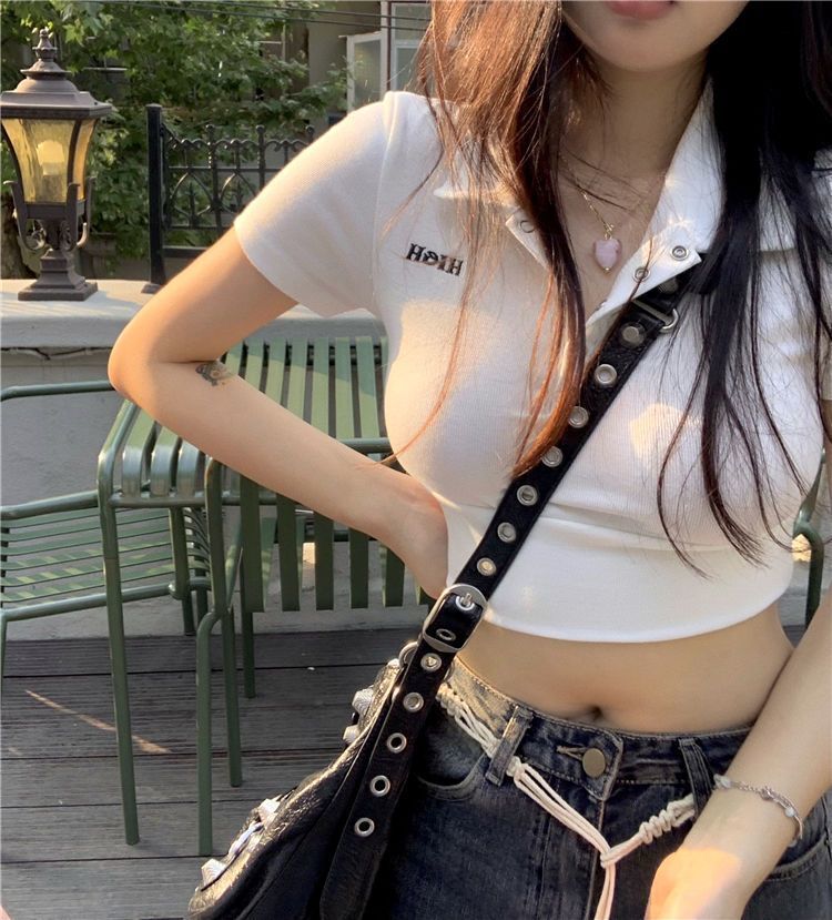 Official picture ice silk thread U-neck short-sleeved T-shirt for women