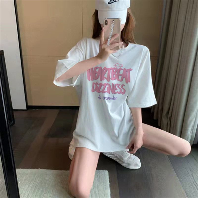Official picture*180g double-milled milk silk summer t-shirt short-sleeved student lazy printed mid-length T-shirt for women