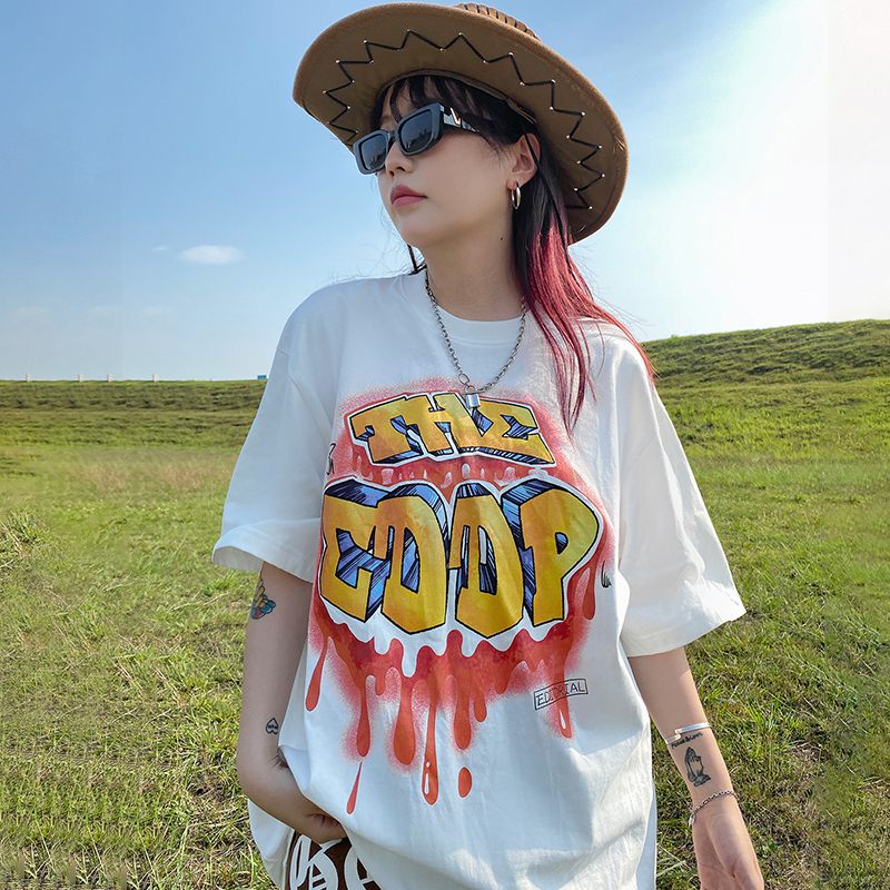 Official picture*180g double-milled milk silk summer t-shirt short-sleeved student lazy printed mid-length T-shirt for women