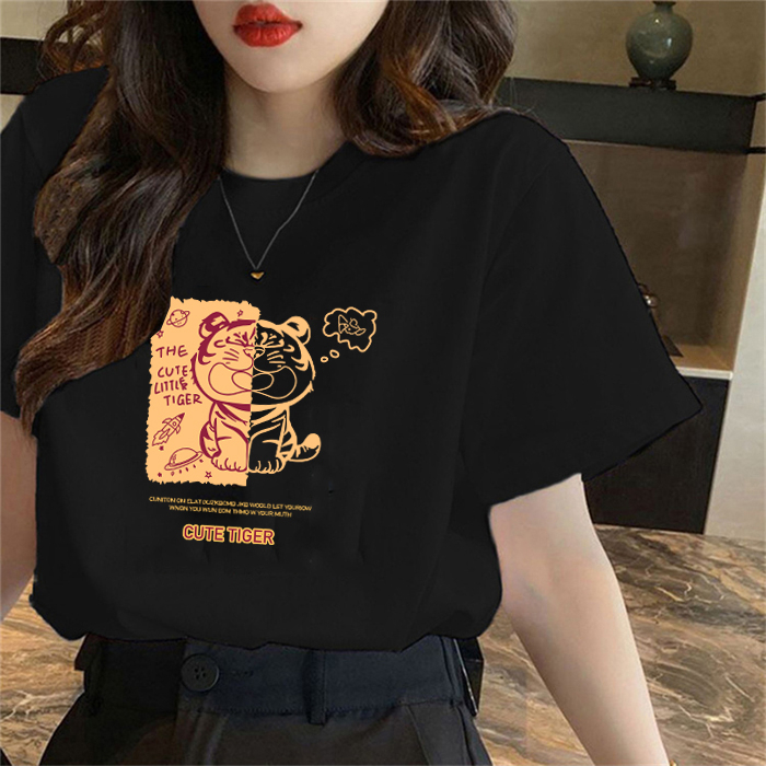 Official picture*180g double-milled milk silk summer t-shirt short-sleeved student lazy printed mid-length T-shirt for women